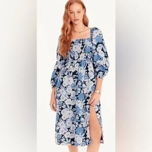 J. Crew Daydream Floral Smocked Midi Dress 100% Linen NWT